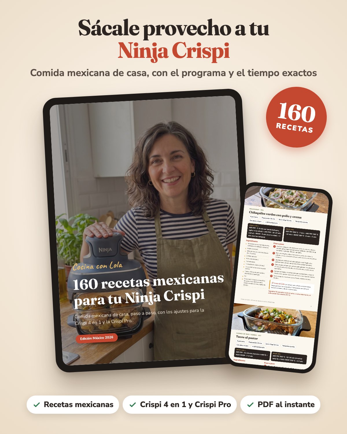 Recetario 160 recetas mexicanas para tu Ninja Crispi en tablet y celular
