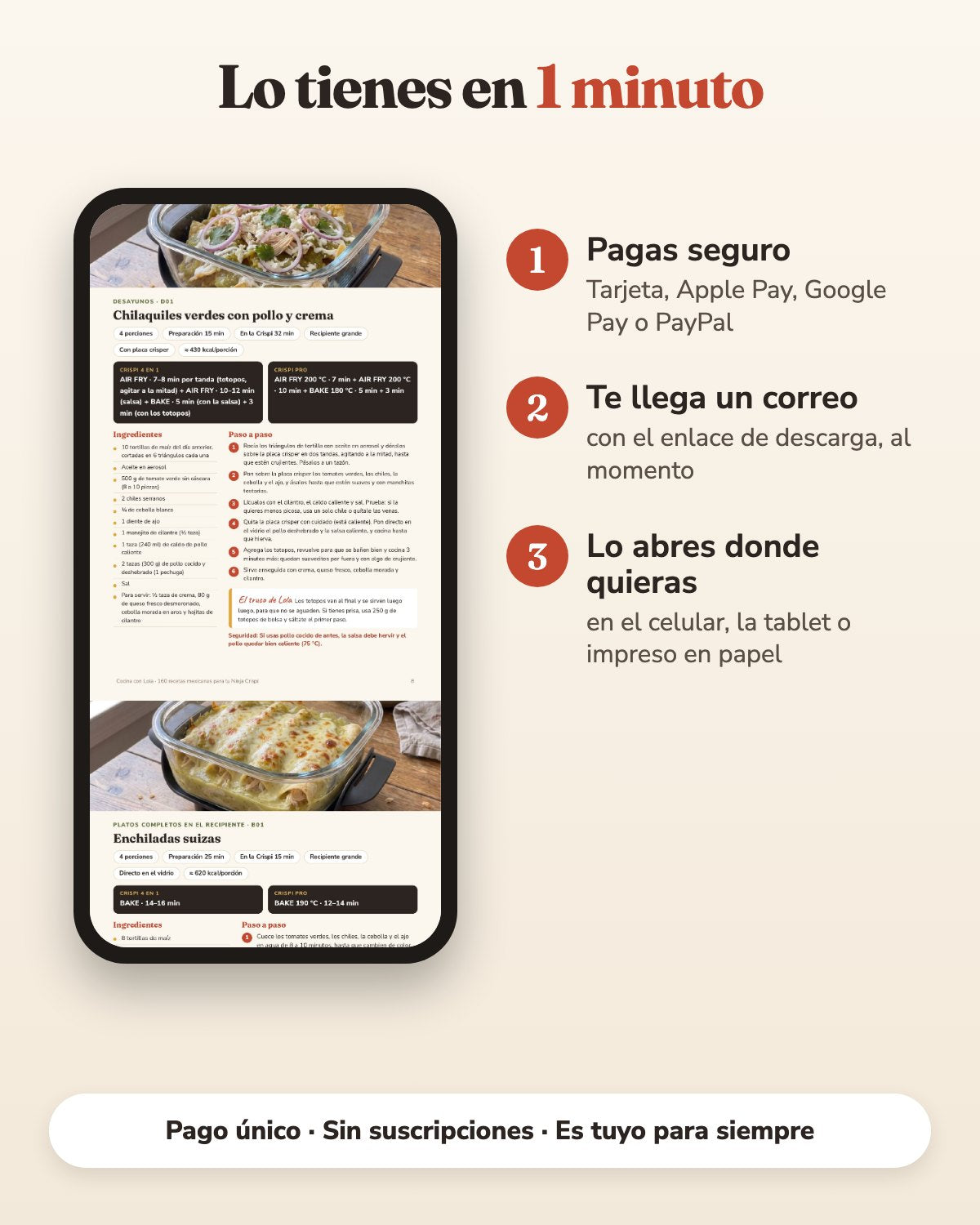 Cómo se recibe: pago, correo con el PDF y lectura en el celular